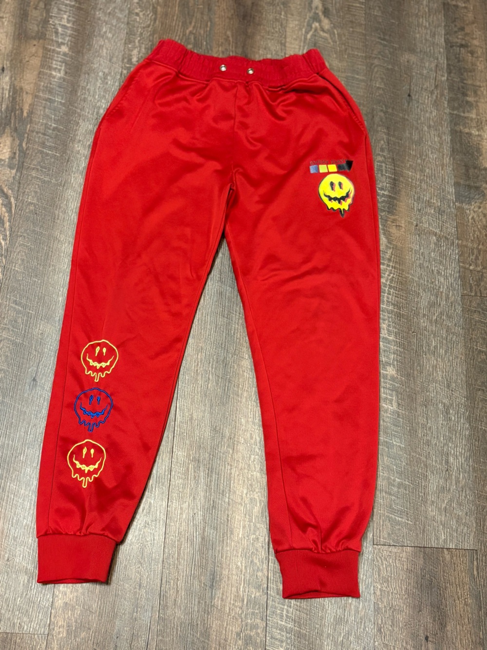 Red Men's Jogger Sweatpants with Smiley Patch